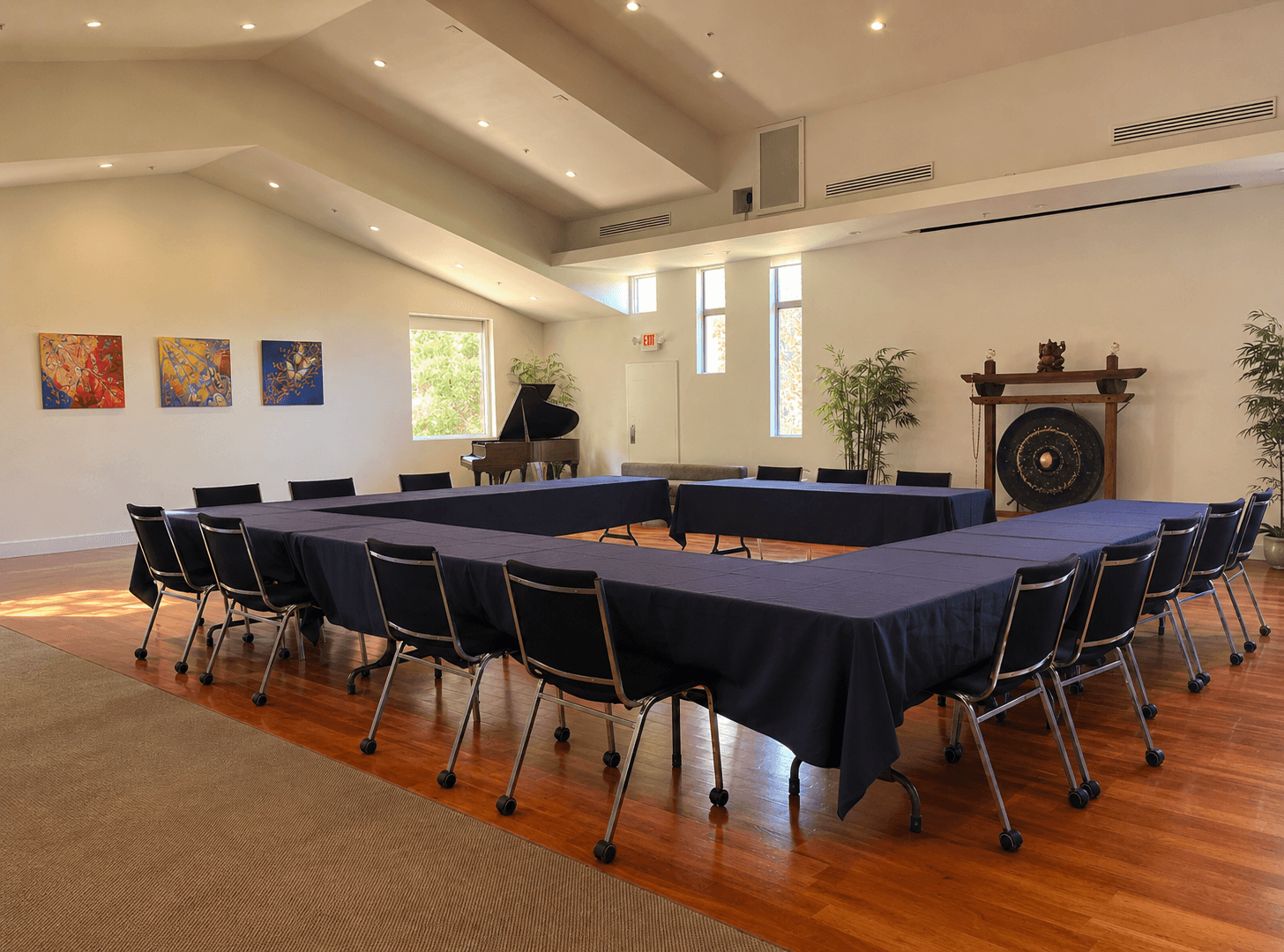 Tables arranged in the round for board meetings and group retreats