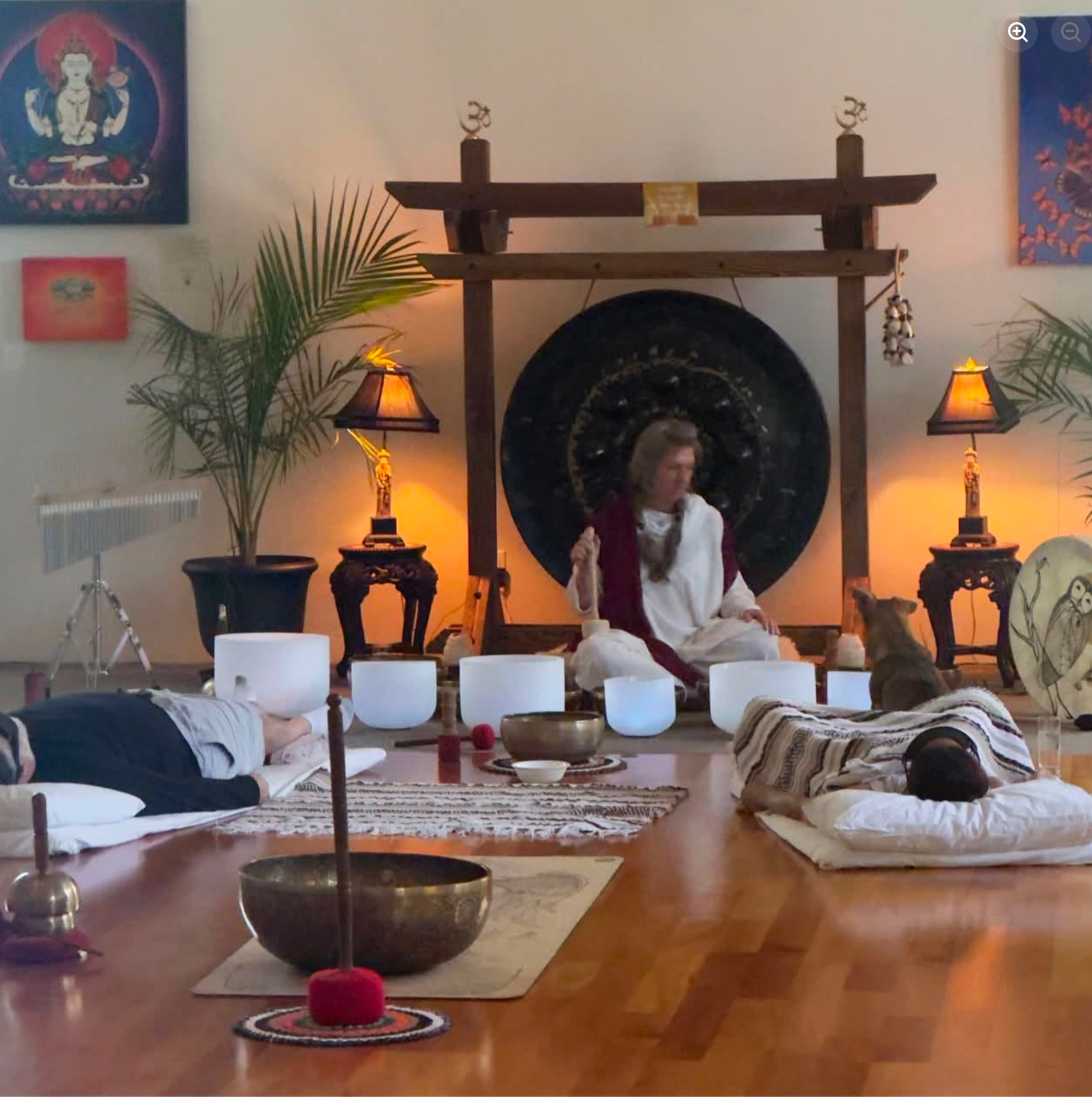 The gong and crystal bowls, held within an intimate circle